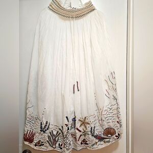 Zara White Maxi Skirt With Embroidery Size Medium NWT